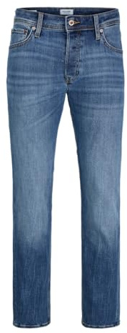 JACK & JONES Jeans Herren Stretch – Tapered Jeans Herren Hose aus Stonewashed Denim mit Knopfleiste, Mid Rise Bund, 5-Pocket, Bequeme Hose in Blau für Alltag & Freizeit