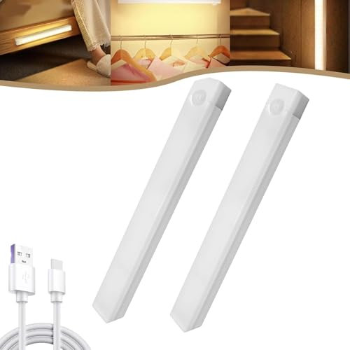Bollisate 2 Piezas Luz De Armario Con Sensor Movimiento, 10cm Luces Led Cocina Bajo, Luces Adhesivas Para Debajo De Armarios Luces Iluminación Recargables Para Gabinete, Pasillo, Escalera