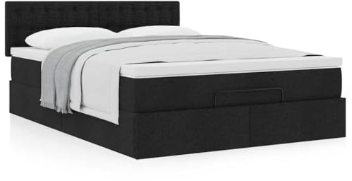 IKAYAA Boxspringbett 140x190 mit Matratze und Bettkasten Boxspringbett mit Stauraum Polsterbett 140x190 mit Matratze Bettgestell mit Lattenrost-Schwarz-140 x 190 cm