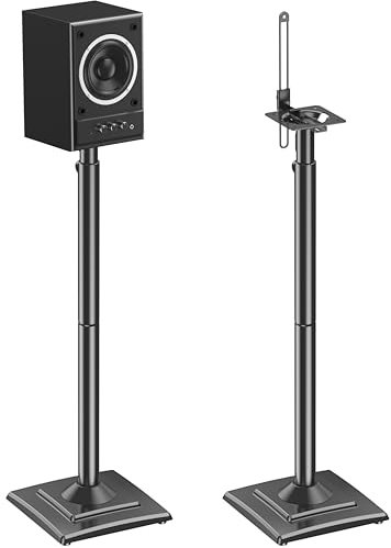 ELIVED Speaker Stands Height-Adjustable for Satellites up to 5 kg, Set of 2 Floor Stands, Universal Compatible with Samsung Sony, Holds Satellite & Small Bookshelf Speakers, Black EV5032