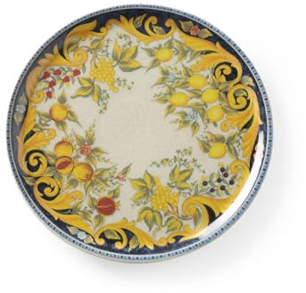 HENDI Assiette à pizza ronde, porcelaine, motif: barocco, conviennent pour la lave-vaisselle et les fours à micro-ondes, ⌀330 mm, jaune/noir (Lot de 10)