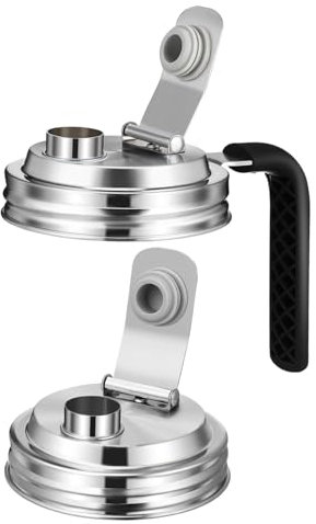 POPETPOP 2pcs Mason Jar Strainer Lid Leak Seal Cover for Wide Mouth Jars Stainless Steel Canning Lids Spout Decorative