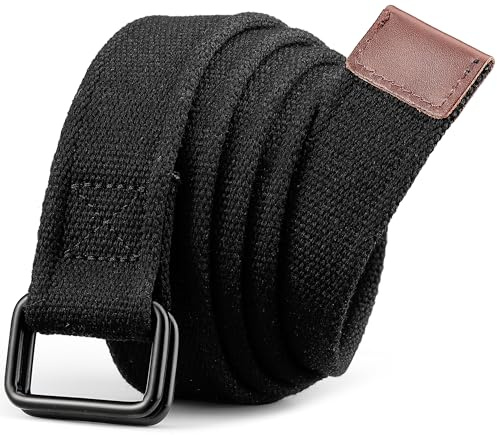 Bon4Extrao Stoff Gürtel Herren Damen, Stufenlos Verstellbarer Canvas Gürtel Ohne Löche mit Doppelring, 38mm Komfortabel Textilgürtel für Jeans, Chinos & Arbeitshosen, Schlichtes & Zeitloses