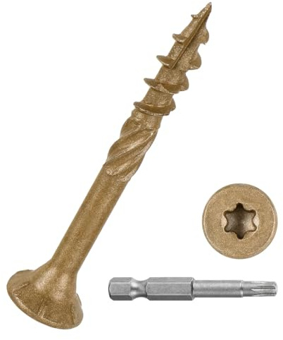 DTGN 100Pack #8x1-1/2 Deck Wood Screws kit Carbon Steel Tan | Wood Screws Epoxy-Coated Decking Screws W/ T25 Torx Star Drive Bit,Good for Deck,Fences,Frames,Farms,Outdoor Furniture