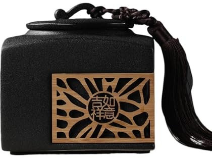 GEK208130 Cuisine Grande boîte à thé en céramique avec Pompon, Pot de Rangement Chinois Creux et scellé pour thé en Vrac et sachets de thé(Noir)