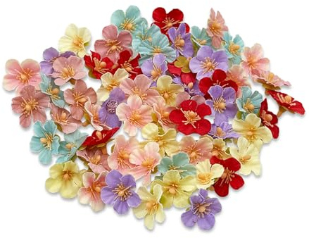 FOSDICK 60 Stücke Kunstblumen zum Basteln, Klein Künstliche Blumen, Bunt Fake Blumen, Kunstblume Köpfe, Mini Kirschblüten Deko, Fake Flowers für Tortendeko Hochzeitsdeko Tischdeko DIY Scrapbooking