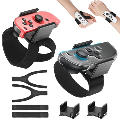 Wrist Straps for Just Dance 2026-2022 / Zumba, for Nintendo Switch 1/2/OLED | 2 Pack Adjustable Elastic Wrist Bands Switch Game Accessories, FYOUNG Controller Grip Clip for Just Dance Decades of Hits
