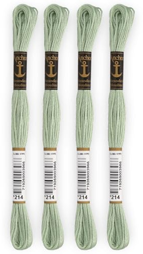 Anchor - Set di 4 matasse Stranded Cotton Mouliné | 100% cotone | Filo da ricamo, punto croce, tela | colore verde acqua | Rif 4635000-4EA_00214