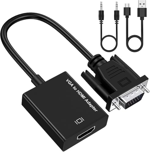 Azuxreza Adattatore VGA a HDMI per il collegamento tradizionale VGA Interface laptop, PC a HDMI monitor o proiettore, convertitore da 1080P con audio da 3,5 mm e cavo di alimentazione