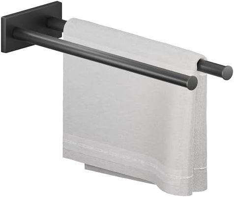 MINISMUS Handtuchhalter - Rostfreie Handtuchstange mit Anti-Rutsch Endstopper, Doppelarme zum Aufhängen von 2 Handtüchern separat für schnelles Trocknen - Einfache Montage an jeder Wand (Schwarz)