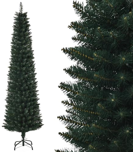 HOMCOM Sapin de Noël Artificiel 180 cm Fin et Haut Support Métal Vert