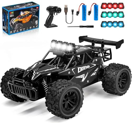 DAJASD Coche Teledirigido, 1: 16 Coche de Control Remoto, 20 km/h Todoterreno de Alta Velocidad con 2 Baterías Recargables, Luces LED, 2.4 GHz Coche RC, Perfecto Regalo para Niños