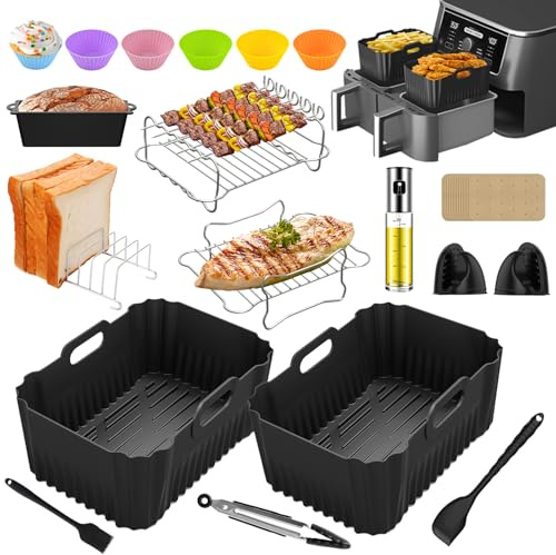 Accessori Airfryer per friggitrice ad aria calda Ninja Foodi MAX Dual Zone AF400EU AF300EU AF400EUCP DZ400EUSTGD, 2×friggitrice ad aria calda con stampo in silicone 9,5 L