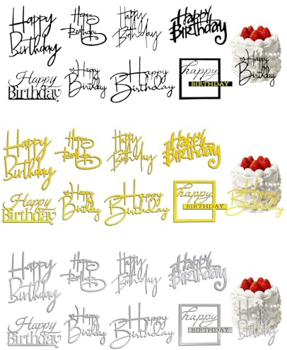 hommova 24 Pcs Happy Birthday Cake Decorations, Acrylic Happy Birthday Cake Topper for Party Dessert