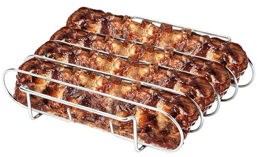Rivstångshållare för grill - 4-facks vertikal grillbas i rostfritt stål | revbenshållare för, för picknick grill camping måltider