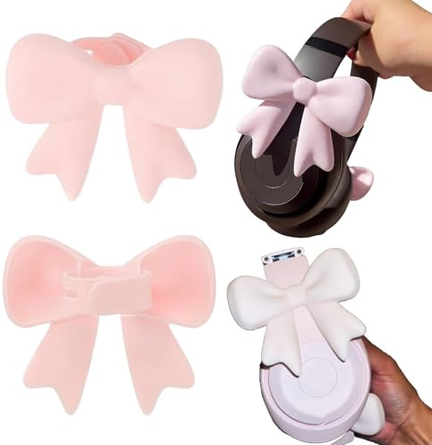 Silicone Bow Headphone Accessories, 2 Pack 3D Cute Headset Decor Clips - Soft Universal Attachment, Stylish Coquettish Decoration for Streamers, Gamer Girls & E-Sports Enthusiast (Pink)