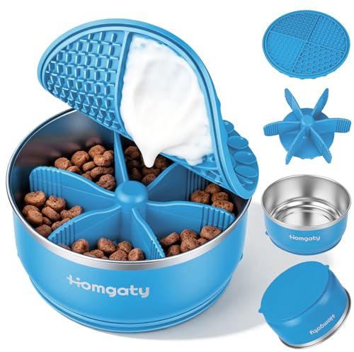 Homgaty Anscarfskål med slickmatta hund, 3-i-1 hundskål av rostfritt stål med insats halkfri silikongummigolvdesign, anti-snow matskål och läckmatta hund, BPA-fri