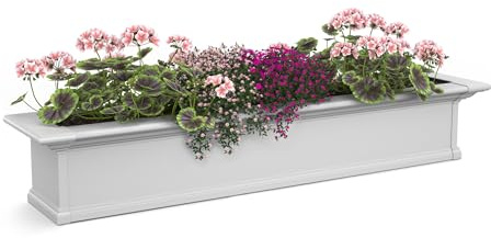 Mayne Yorkshire 4ft Window Box - White - 48in L x 12in W x 10in H - Polyethylene Planter - Built-In Water Reservoir (4824-W)