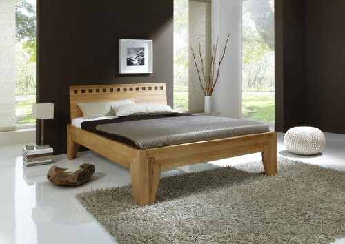 DaMi Holzbett Stella Plus A - Massivholz-Bett in Kernbuche - Metallfreies Stecksystem - Doppelbett, 200 x 200 cm