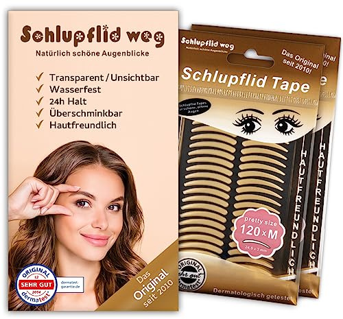 SCHLUPFLID TAPE® pretty size (M) Augenlidliftig ohne OP [240 Stück] Kleine Schönheitshelfer für hängende Augenlider - Schlupflid Streifen - Augenlidklebeband - Dermatest Note: sehr gut