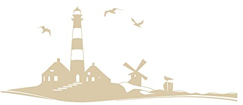 Grandora Wandtattoo Wandsticker Skyline Strand Leuchtturm Möwen I beige (BxH) 58 x 24 cm I Wanddeko Schlafzimmer Wohnzimmer Flur Aufkleber Wandaufkleber W946