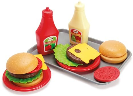 Dantoy Burger Play Food Set mit Tablett – Rollenspielspielzeug für Kinder mit 17 Teilen – Essen Rollenspielset für Kinder – Rollenspiel – Hergestellt in Dänemark