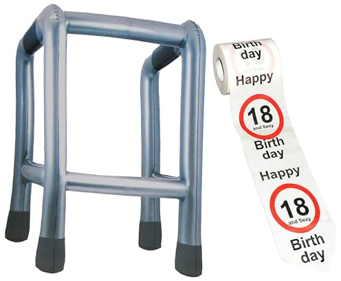 alles-meine.de GmbH 2 TLG. Set: __ Gehhilfe - (Aufblasbar) + Toilettenpapier Rolle - 18. Geburtstag/achtzehn und Sexy - Happy Birthday - lustiger Partyartikel - für alt..