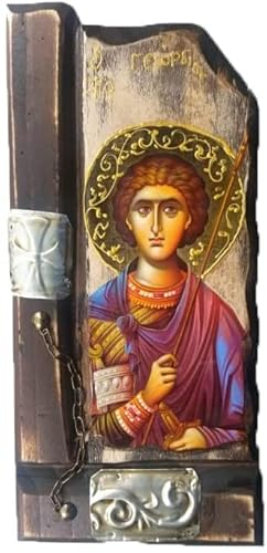 Handgefertigte Holzikone des griechischen, christlich-orthodoxen Heiligen Georg /P9