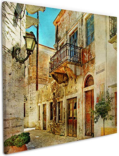 Wallario Leinwandbild Gasse im Süden, Urlaub in Griechenland - Wandbild 50 x 50 cm: Kunstdruck | Brillante lichtechte Farben | hochauflösend | verzugsfrei