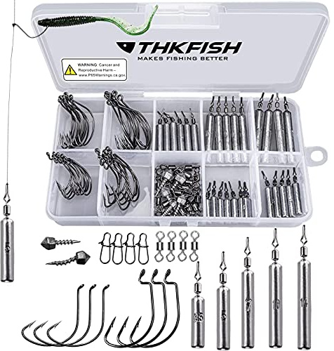 THKFISH fisketillbehörsset, vikter, fiskesänke, dropshot-sänke, fiskeviktset, dropshot-rigg, galen offset-krok, rullande virvel, bra val för fisketurer, C-fisketillbehörsset, 103 stycken