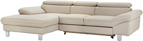 Mivano Ecksofa Driver mit Recamiere links, Ledercouch mit Bettfunktion und Bettkasten / Inkl. verstellbare Kopfstützen, 268 x 73 x 169, Kunstleder, Hellbraun