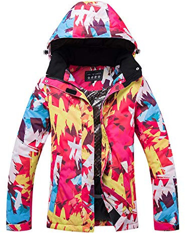 YOJOLO Bunt Bedruckte Damen Skijacke Oberbekleidung Wasserdicht Winddicht Thermo Mountain Windbreaker Mantel,C,L