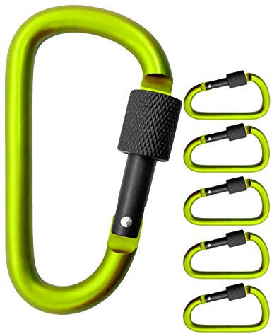 OUTDOOR SAXX 5 Stück große Schraub-Karabiner, Material-Karabiner, 8 cm, Aluminium, grün/schwarz