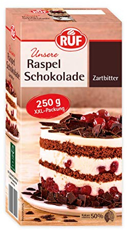 RUF Raspelschokolade Zartbitter, hauchdünne geraspelte Schokolade, Schoko-Raspeln, ideal für Kuchen, Torten & Muffins, glutenfrei & vegan, 1 x 250g