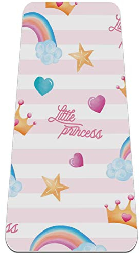 Eslifey Schöne Yoga-Matte mit Prinzessinnenkrone, Regenbogen-Stern, rosa Streifen, dick, rutschfest, für Damen und Mädchen, Trainingsmatte, weiche Pilates-Matten, (183 x 61 cm, 0,6 cm dick)