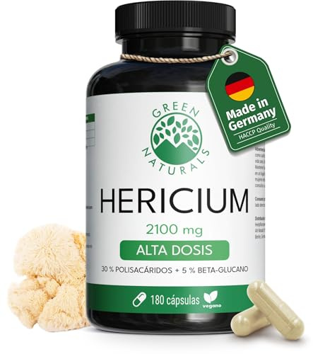 Green Naturals® Lions Mane – 2100 mg Hericium Erinaceus – 180 Kapseln | 30 % Polysaccharide · 5 % Beta-Glucan · Löwenmähne · Vegan & Ohne Zusätze