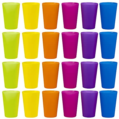 CJBIN 24 Pcs Reusable Plastic Cups, 260ml Plastic Cups for Kids, Plas-tic Party Cup-s, Coloured Plas-tic Drinking Cup-s, Ideal for Kitchen, Outdoor Parties, Picnics BBQ’s, Travels