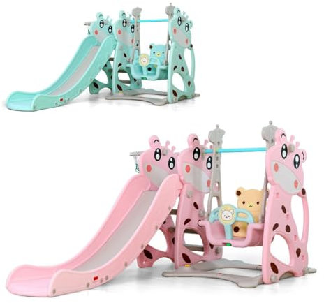 Moni Scivolo Bambini con Altalena Miki HBS18019 canestro da Basket Regolabile, colorazione:Rosa