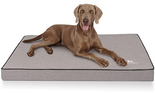 Knuffelwuff Orthopädische Hundematte Nantucket aus Velours mit Handwebcharakter XL 100 x 70cm Grau - Abnehmbarer Bezug - waschbar - für große, mittelgroße und kleine Hunde