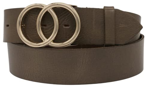 AnnaMatoni Damen Gürtel Ledergürtel mit Doppel O-Ring Schließe Gold echt Leder Gürtel Made in Germany 4 cm breit Damen Leder Gürtel
