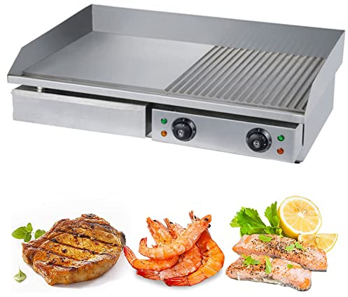 Parrilla de Encimera Eléctrica para Barbacoa Comercial de 4400W, Parrilla de Restaurante de Acero Inoxidable para Panqueques, Tocino Crujiente, Queso Asado, Desayunos Ricos, Platos Fritos