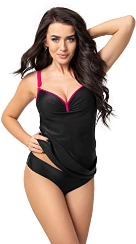 Selente My Secret T7223 Tankini Donna con Ferretti Taglie Forti, Balconcino Nero/Fucsia, 46