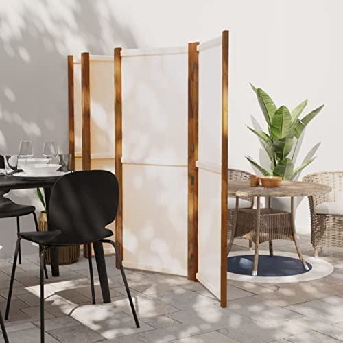 Festnight Biombo Separador de 6 Paneles de la Madera Acacia, Decoración Elegante, Separador de Ambientes Plegable, Divisor de Habitaciones, 420x180 cm (Blanco Crema)