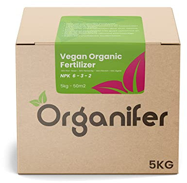 Fertilizzante Vegano Per Piante - 5 Kg Per 50 M2 - Fertilizzante Organico A Lunga Durata Per Giardino E Prato - Ecologico E Ricco Di Nutrienti - Organifer