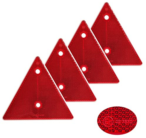 AOJO 4 PCS Anhänger Dreieck Rückstrahler Rot Kunststoff Reflektor mit E-Prüfzeichen, Reinschrauben Montage