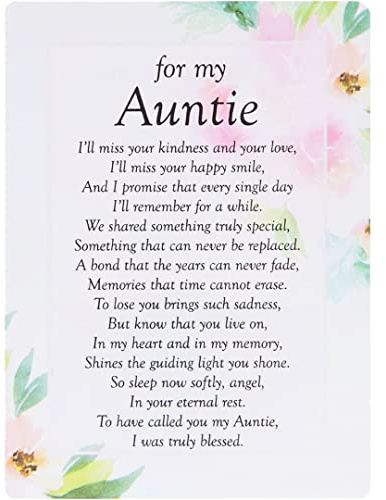 Special Auntie Flower Memorial Remembrance Verse Plastic Coated Grave Graveside Card