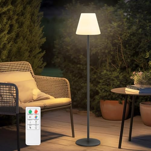 MALUX Solar Stehlampe Outdoor Mit Warmweiß RGB 8 Farben LED USB Aufladbar IP44 Wasserdicht Für Garten Terrasse Balkon Innenbereich Außenbereich Dekor 150 cm Grau