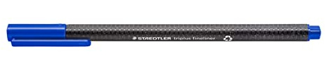 STAEDTLER dreikantiger Fineliner triplus, blau, aus recyceltem Kunststoff, superfeine, metallgefasste 0,3 mm Spitze, lange Lebensdauer, 10 blaue Fineliner im Kartonetui, 334 R-3