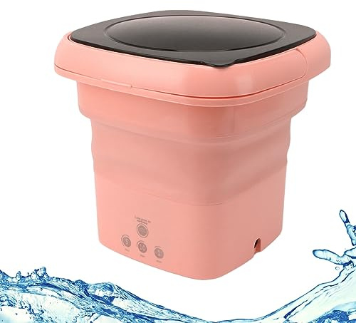 YUYTE Tragbare Waschmaschine, Faltbare Mini-Waschmaschine mit Eimer und Schwarzem Deckel für Wohnmobil-Reisewohnung (Rosa)