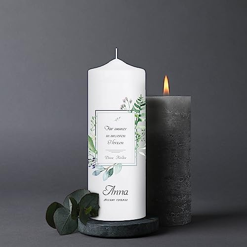 Wandtattoo Loft Trauerkerze personalisiert mit Namen und Datum, Motiv mit Rahmen und Blättern, 18cm x 7cm, personalisierte Trauerkerze, Kondolenzkerze, Beileidskerze, Trauerlicht, Grabkerze